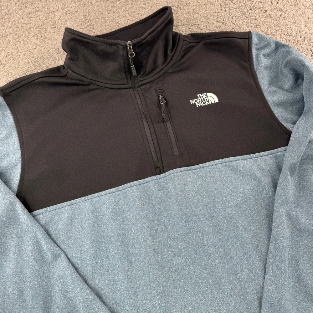 The North Face Mens Blue‎ Black Quarter Zip Fleece Pullover NF0A3RT3 Size Large